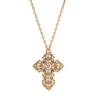 Thumbnail 1: SYMBOLS OF FAITH Enamel Flower Decal Cross Necklace 