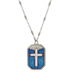 Thumbnail 2: SYMBOLS OF FAITH Blue Enamel Cross Necklace 