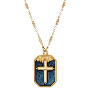 Thumbnail 1: SYMBOLS OF FAITH Blue Enamel Cross Necklace 
