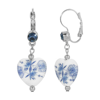 Thumbnail 2: 1928 Jewelry Vintage Silver Tone Blue Stone Willow Heart Drop Earrings 