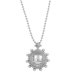 Thumbnail 4: SYMBOLS OF FAITH Round Black Enamel Cross and Lamp Necklace 