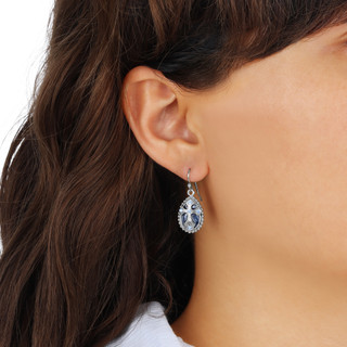 Thumbnail 4: SYMBOLS OF FAITH Blue Crystal Enamel Cross Drop Earrings 