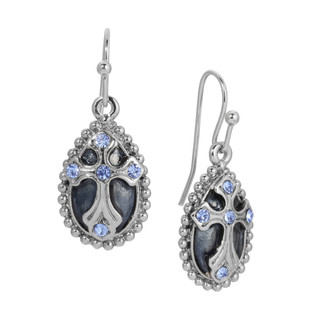 Thumbnail 2: SYMBOLS OF FAITH Blue Crystal Enamel Cross Drop Earrings 