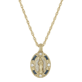 Thumbnail 2: SYMBOLS OF FAITH Crystal Blue Enamel Mary Pendant Necklace 