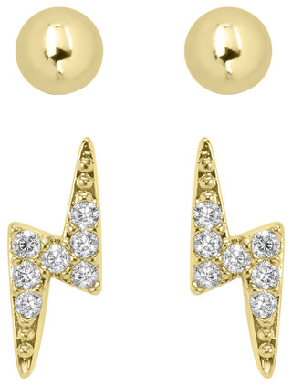 Thumbnail 4: Signature Signature 2-Pc. Ball & CZ Lightning Bolt Stud Earrings 