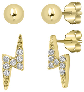 Thumbnail 2: Signature Signature 2-Pc. Ball & CZ Lightning Bolt Stud Earrings 