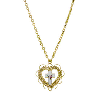 Thumbnail 2: SYMBOLS OF FAITH White Floral Heart Cross Adjustable Necklace 