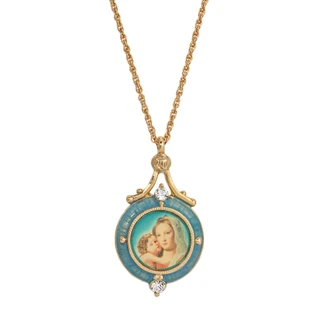 Thumbnail 2: SYMBOLS OF FAITH Blue Enamel Mary and Child Adjustable Necklace 