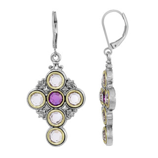 Thumbnail 2: SYMBOLS OF FAITH Circle Crystal Cross Purple Earrings 