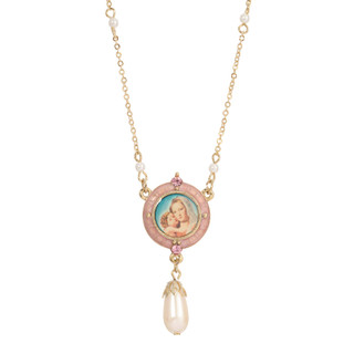 Thumbnail 2: SYMBOLS OF FAITH Mary and Child Faux Pearl Adjustable Necklace 