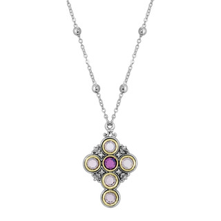 Thumbnail 2: SYMBOLS OF FAITH Circle Crystal Cross Purple Adjustable Necklace 