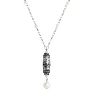 Thumbnail 2: SYMBOLS OF FAITH Silver Tone Faux Pearl Message Necklace 
