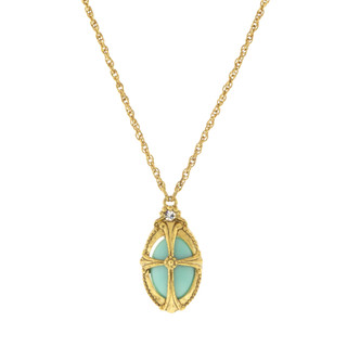 Thumbnail 2: SYMBOLS OF FAITH Faux Turquoise Oval Cross Necklace 
