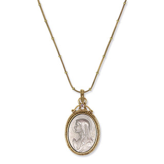 Thumbnail 2: SYMBOLS OF FAITH Crystal Virgin Mary Medallion Necklace 