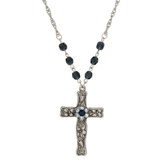 Thumbnail 2: SYMBOLS OF FAITH Blue Crystal Cross Necklace 