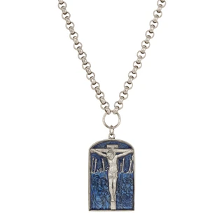 Thumbnail 2: SYMBOLS OF FAITH Blue Enamel Crucifix Adjustable Necklace 