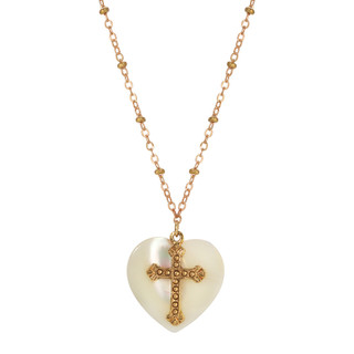 Thumbnail 2: SYMBOLS OF FAITH Mother of Pearl Heart Cross Adjustable Necklace 