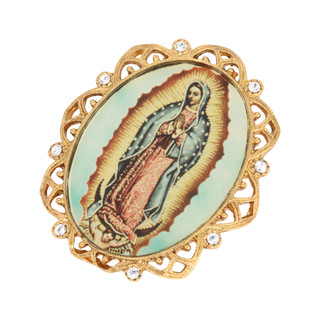 Thumbnail 2: SYMBOLS OF FAITH Our Lady Of Guadalupe Oval Crystal Pin 