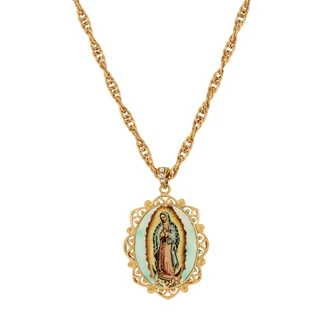 Thumbnail 2: SYMBOLS OF FAITH Our Lady Of Guadalupe Oval Necklace 