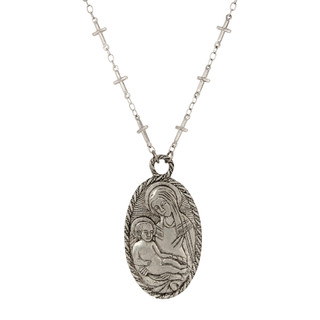 Thumbnail 2: SYMBOLS OF FAITH Pewter Oval Madonna Child Necklace 