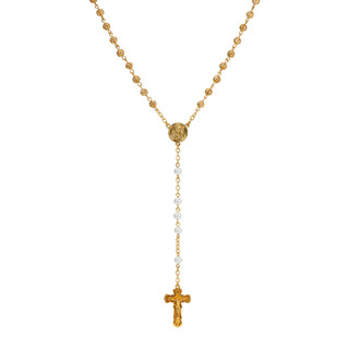 Thumbnail 2: SYMBOLS OF FAITH 14K Gold Dipped Faux Pearl Filigree Rosary 