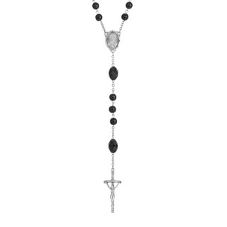 Thumbnail 2: SYMBOLS OF FAITH Silver Tone and Black Bead Papal Rosary 