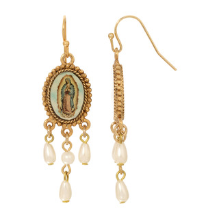 Thumbnail 1: SYMBOLS OF FAITH Our Lady of Guadalupe Faux Pearl Earrings 
