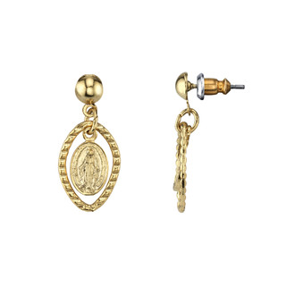 Thumbnail 2: SYMBOLS OF FAITH 14k Gold Dipped Mother Mary Drop Earrings 
