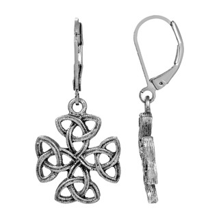 Thumbnail 2: SYMBOLS OF FAITH Silver Tone Celtic Trinity Cross Earrings 