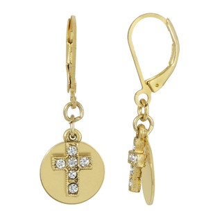 Thumbnail 2: SYMBOLS OF FAITH Crystal Cross With Round Disc Earrings 