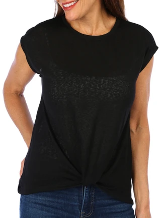 Thumbnail 2: BUNULU Bunulu Womens Front Knot Short Sleeve Top 