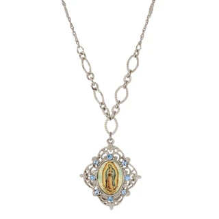 Thumbnail 2: SYMBOLS OF FAITH Blue Crystal Our Lady Of Guadalupe Necklace 