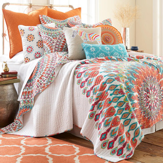 Thumbnail 6: Levtex Home Mirage Orange Peacock Round Decorative Pillow 