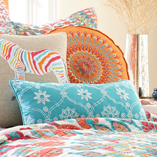 Thumbnail 4: Levtex Home Mirage Orange Peacock Round Decorative Pillow 