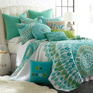 Thumbnail 3: Levtex Home Mirage Teal Embroidered Round Decorative Pillow 