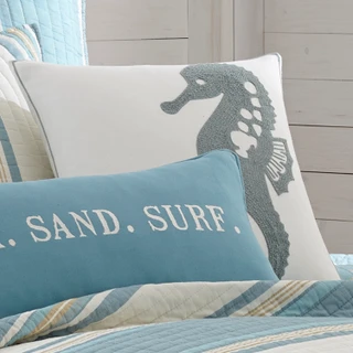 Thumbnail 4: Levtex Home Blue Maui Seahorse Towel Stitch Decorative Pillow 