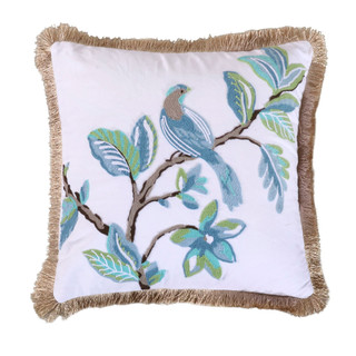 Thumbnail 1: Levtex Home Cressida Crewel Bird Fringe Trim Decorative Pillow 