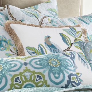 Thumbnail 2: Levtex Home Cressida Crewel Bird Fringe Trim Decorative Pillow 