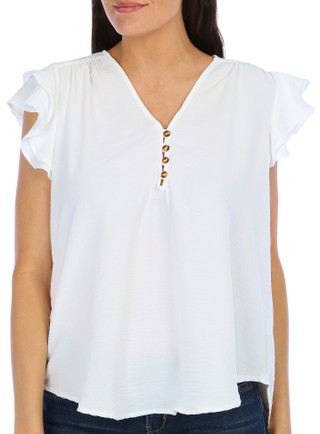 Thumbnail 2: Blue Sol Blue Sol Womens Crinkle Flutter Sleeve Top 