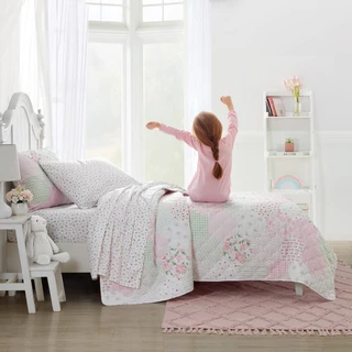 Thumbnail 12: Laura Ashley Laura Ashley Kids Ellyn Microfiber Reversible Quilt Set 