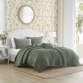 Thumbnail 8: Laura Ashley Laura Ashley Solid Diamond Stitch Reversible Quilt Set 