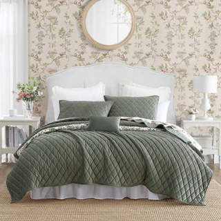 Thumbnail 4: Laura Ashley Laura Ashley Solid Diamond Stitch Reversible Quilt Set 
