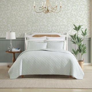 Thumbnail 1: Laura Ashley Laura Ashley Oxford Stripe Reversible Quilt Set 