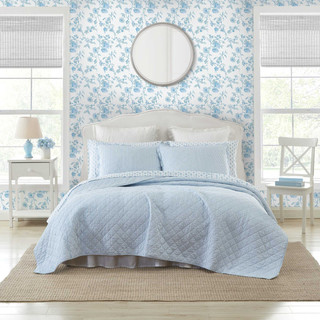 Thumbnail 1: Laura Ashley Laura Ashley Oxford Stripe Reversible Quilt Set 