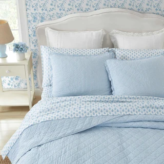 Thumbnail 5: Laura Ashley Laura Ashley Oxford Stripe Reversible Quilt Set 