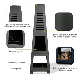 Thumbnail 3: HEAT MAXX Heat Maxx 59 in. Tall Steel Modern Chiminea 