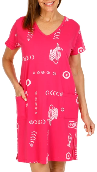 Thumbnail 3: In Gear In Gear Womens Short Sleeve Fish Print Swim Coverup 
