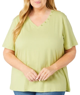 Thumbnail 1: Coral Bay Coral Bay Plus Solid V-Neckline Short Sleeve Top 