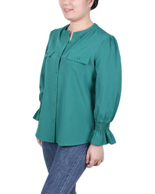 Thumbnail 3: Ny Collection NY Collection Petite Long Sleeve Y Neck Blouse 
