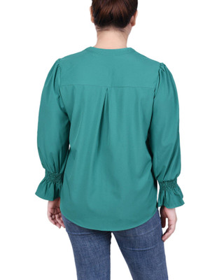 Thumbnail 2: Ny Collection NY Collection Petite Long Sleeve Y Neck Blouse 